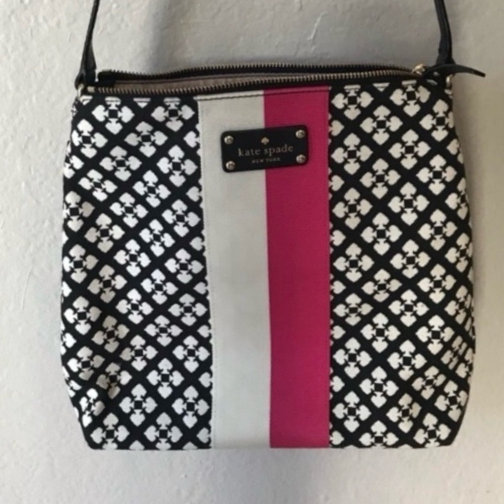 Kate Spade Black and White Crossbody with Pink Stripe